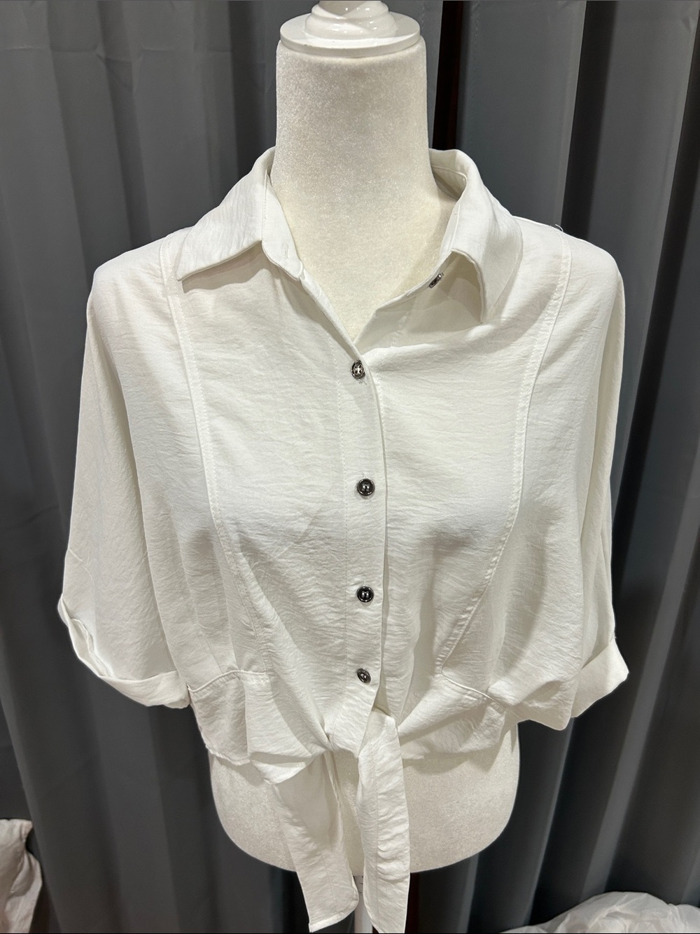 She + Sky White Tie-Front Button Down Shirt
